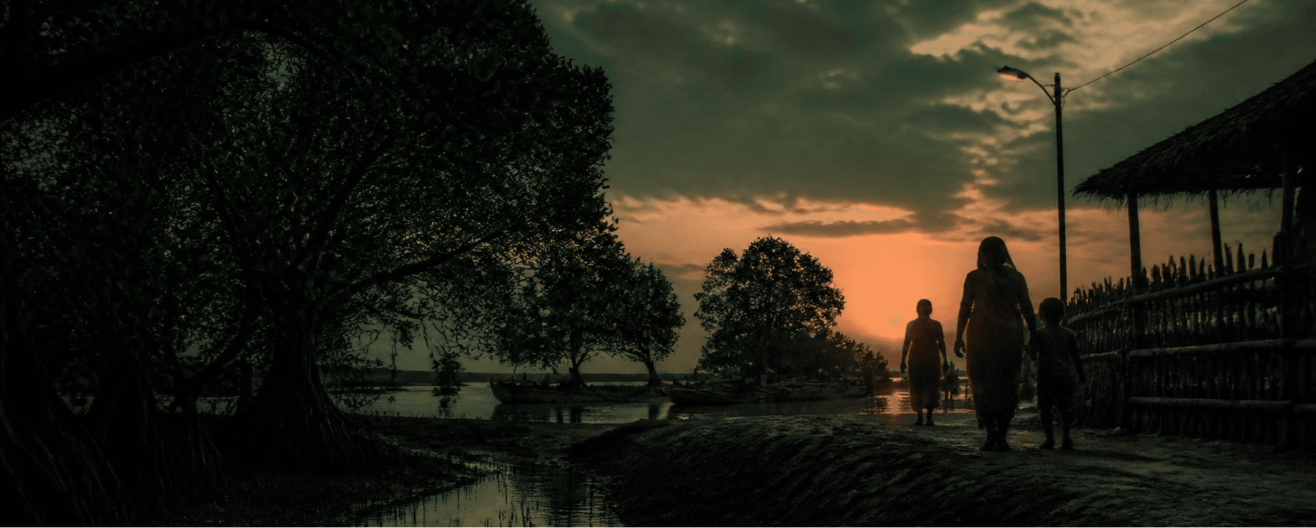 Village at dusk in the Sundarbans