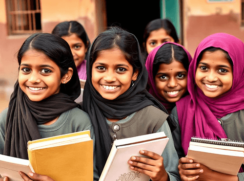 Schoolgirls outside a village school